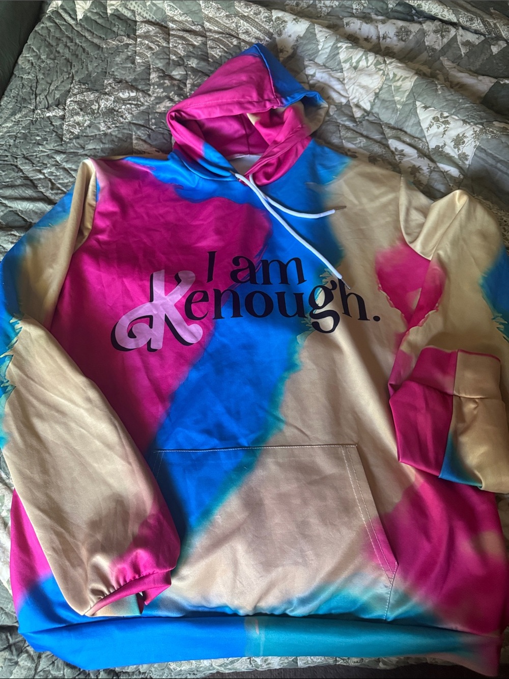 I Am Kenough Tie-Dye Hoodie in Pink, Blue & Cream. Size XL